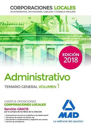 ADMINISTRATIVO DE LAS CORPORACIONES LOCALES TEMARIO GENERDAL VOLUMEN1 | 9788414216491 | AA.VV.